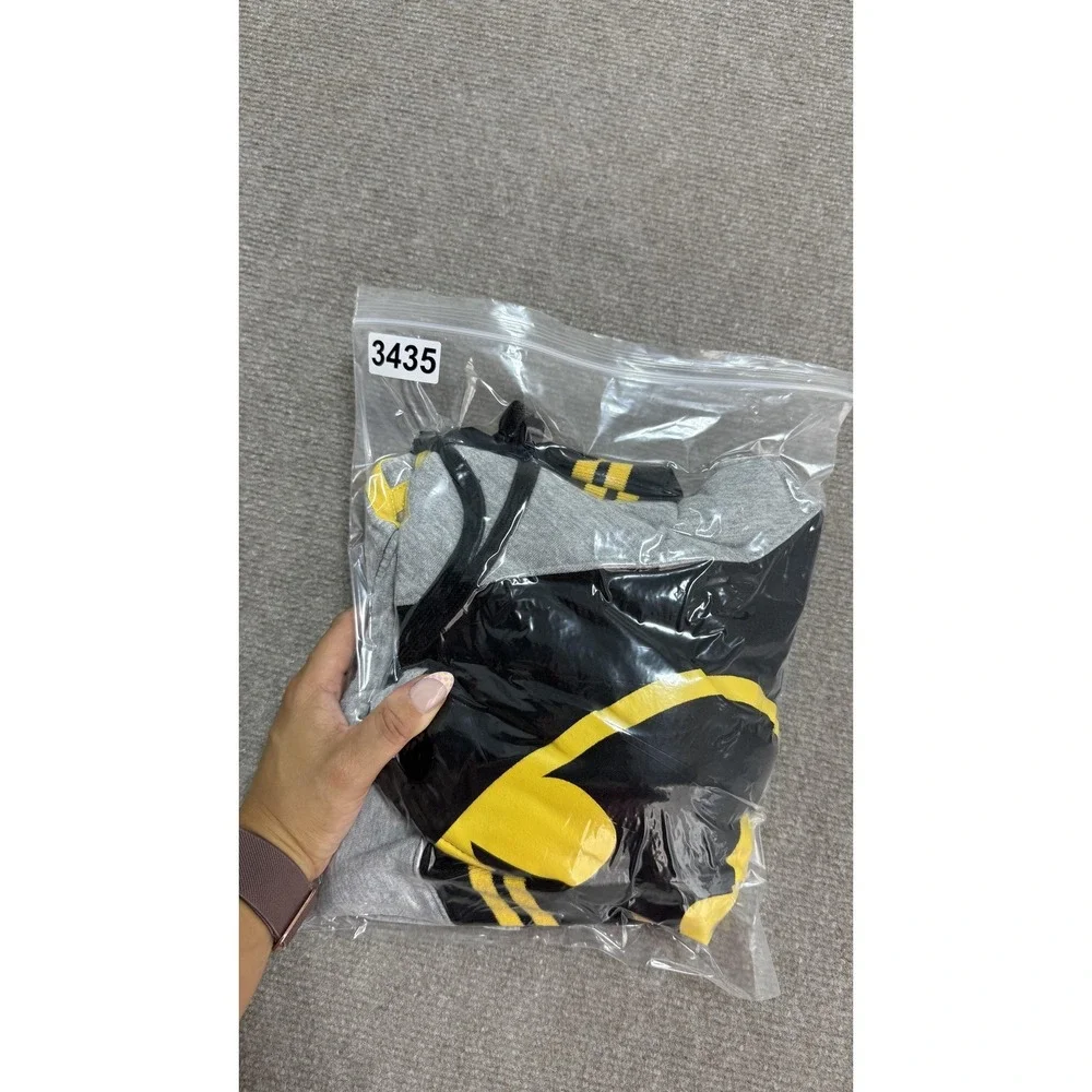 Batman Hoodie Kids Large Black Gray Yellow Full Zip Ears Fleece Logo Sweatshirt